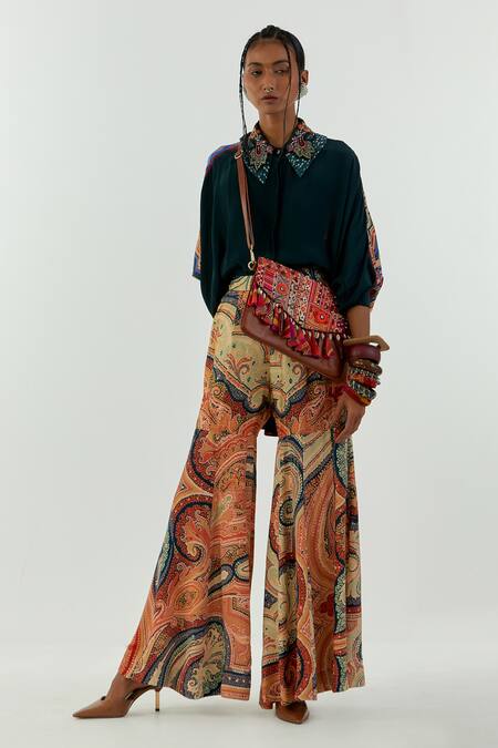 Buy_Aseem Kapoor_Blue Sharara- Mulmul, Shirt-natural Crepe Mandala Spread Shirt And Printed Set_Online_at_Aza_Fashions