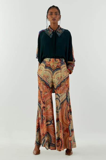 Shop_Aseem Kapoor_Blue Sharara- Mulmul, Shirt-natural Crepe Mandala Spread Shirt And Printed Set_Online_at_Aza_Fashions