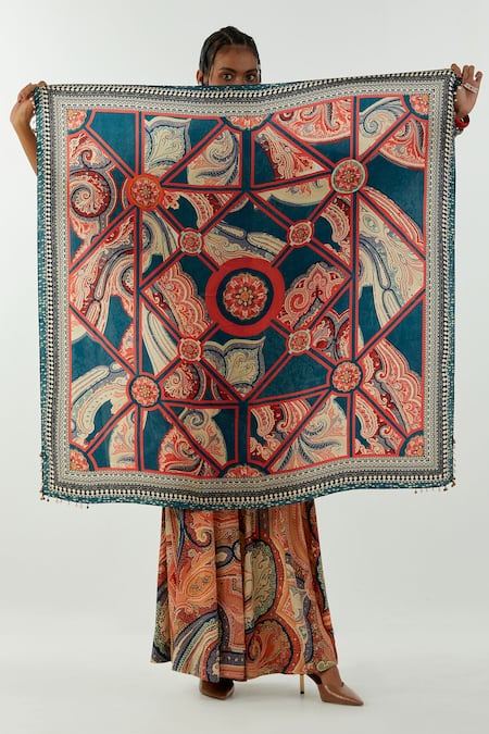 Shop_Aseem Kapoor_Multi Color Printed Kinara Tassel Rumal _at_Aza_Fashions