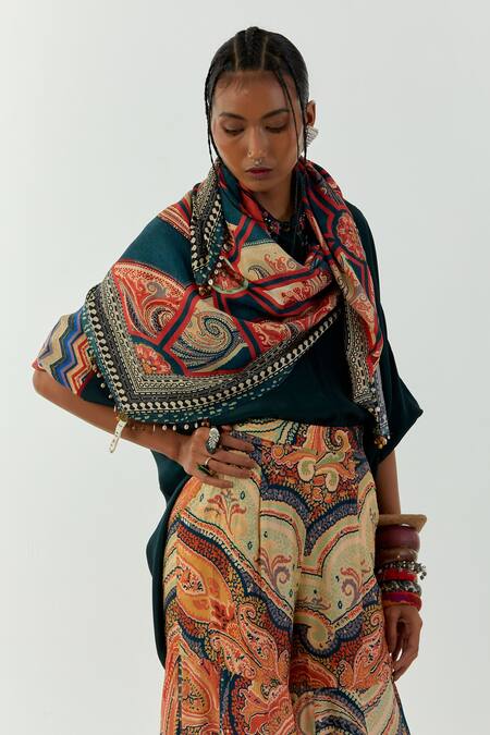 Aseem Kapoor_Multi Color Printed Kinara Tassel Rumal _Online_at_Aza_Fashions