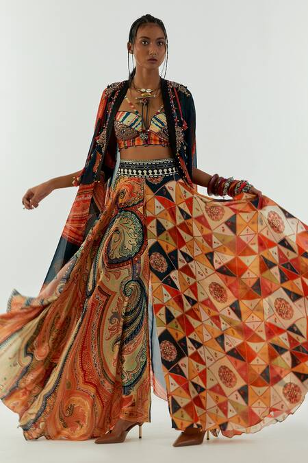 Aseem Kapoor_Multi Color Blouse-cotton Silk, Jacket-sheer Ritu Sheer Jacket And Trouser Set_Online_at_Aza_Fashions