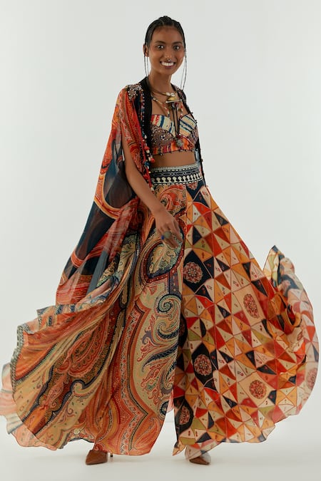 Buy_Aseem Kapoor_Multi Color Blouse-cotton Silk, Jacket-sheer Ritu Sheer Jacket And Trouser Set_Online_at_Aza_Fashions