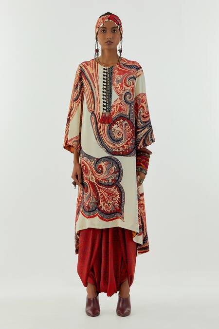 Aseem Kapoor White Crepe Sequins, Beads Round Neck Mitra Printed Kurta And Trouser Set Online at Aza Fashions Aseem Kapoor_White Crepe Sequins, Beads Round Neck Mitra Printed Kurta And Trouser Set_Online_at_Aza_Fashions