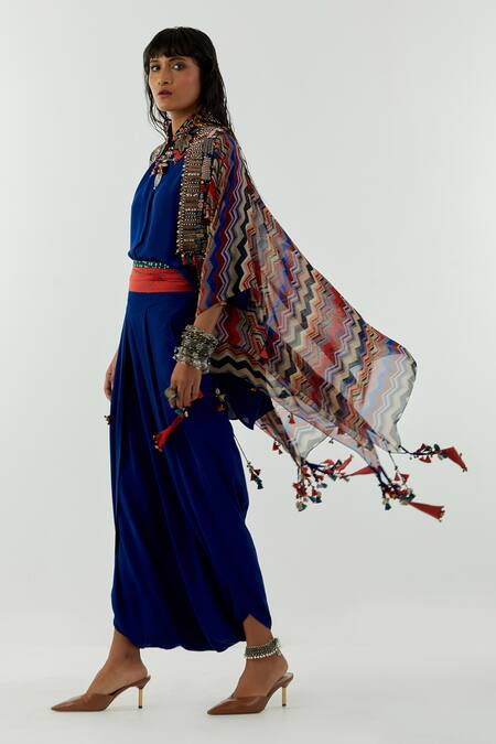 Aseem Kapoor_Multi Color Sheer Silk Zari Marodi Open Veni Dupatta Jacket_Online_at_Aza_Fashions