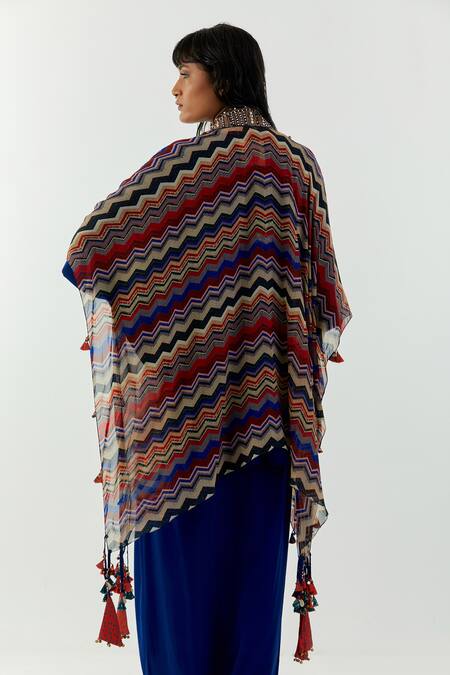 Shop_Aseem Kapoor_Multi Color Sheer Silk Zari Marodi Open Veni Dupatta Jacket_Online_at_Aza_Fashions