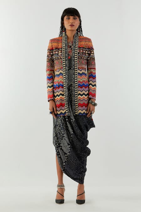 Aseem Kapoor Open Dhana Chevron Print Jacket 