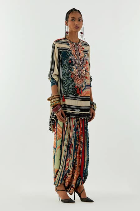 Buy Aseem Kapoor Multi Color Crepe Sequins, Beads Round Mitra Printed Kurta And Draped Trouser Set Online at Aza Fashions Buy_Aseem Kapoor_Multi Color Crepe Sequins, Beads Round Mitra Printed Kurta And Draped Trouser Set_Online_at_Aza_Fashions