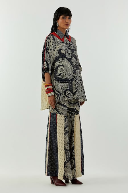 Aseem Kapoor Black Sharara- Mulmul, Shirt-natural Crepe Mandala Shirt Collar And Printed Set Online at Aza Fashions Aseem Kapoor_Black Sharara- Mulmul, Shirt-natural Crepe Mandala Shirt Collar And Printed Set_Online_at_Aza_Fashions