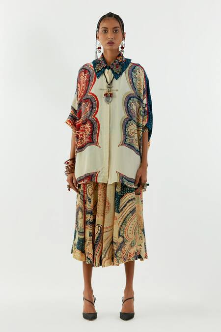 Buy Aseem Kapoor White Crepe Zari, Embroidery Mandala Printed Shirt And Culotte Trouser Set Online at Aza Fashions Buy_Aseem Kapoor_White Crepe Zari, Embroidery Mandala Printed Shirt And Culotte Trouser Set_Online_at_Aza_Fashions