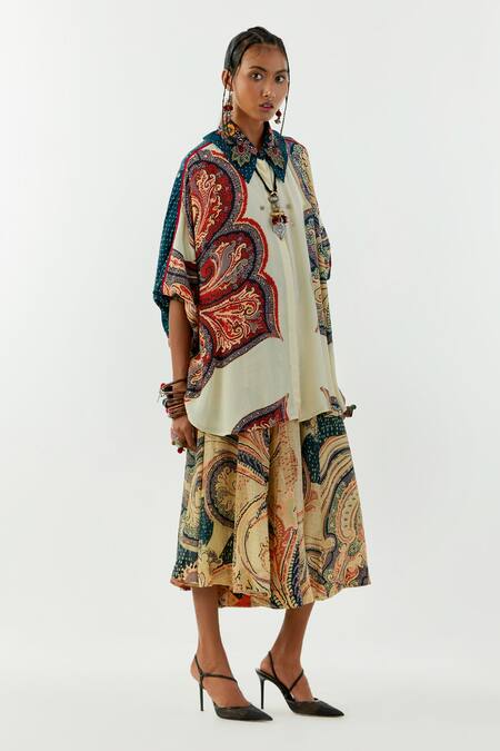 Shop Aseem Kapoor White Crepe Zari, Embroidery Mandala Printed Shirt And Culotte Trouser Set Online at Aza Fashions Shop_Aseem Kapoor_White Crepe Zari, Embroidery Mandala Printed Shirt And Culotte Trouser Set_Online_at_Aza_Fashions