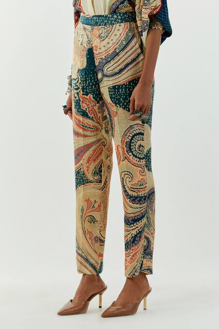 Buy_Aseem Kapoor_White Crepe, Satin, Linen Embroidery Split Mandala Ambi Print Shirt And Pant Set_Online_at_Aza_Fashions