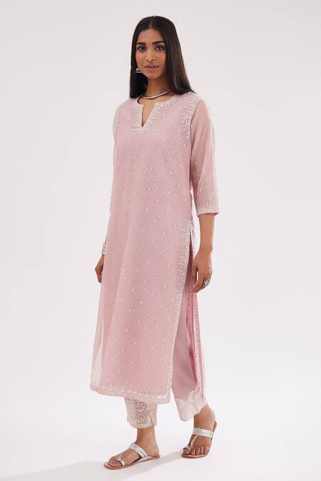 Buy Kora Pink , Satin Sequins, Embroidery Chanderi Straight Kurta Pant Set Online at Aza Fashions Buy_Kora_Pink , Satin Sequins, Embroidery Chanderi Straight Kurta Pant Set _Online_at_Aza_Fashions