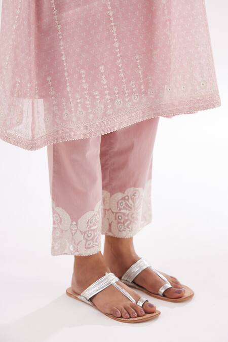 Shop Kora Pink , Satin, Chanderi Hand Block Print A-line Short Kurta Set Online at Aza Fashions Shop_Kora_Pink , Satin, Chanderi Hand Block Print A-line Short Kurta Set _Online_at_Aza_Fashions