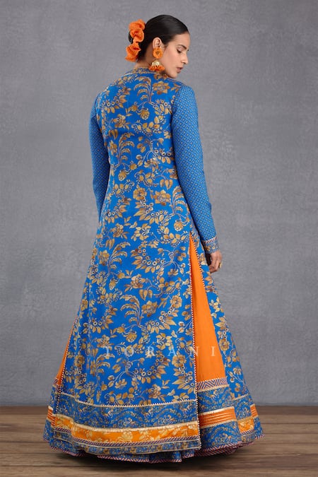 Shop Torani Blue Silk Gota Patti, Embroidery Round Rang Palaash Raabia Anarkali With Jacket at Aza Fashions Shop_Torani_Blue Silk Gota Patti, Embroidery Round Rang Palaash Raabia Anarkali With Jacket _at_Aza_Fashions