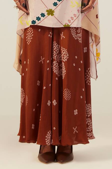 Amka_Beige Crepe Sequins, Beads Round Neck Ambar Printed Kurta And Sharara Set_at_Aza_Fashions