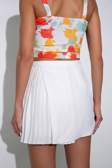 Shop Pocketful Of Cherrie White Crepe Cotton Pleated Skirt Online at Aza Fashions Shop_Pocketful Of Cherrie_White Crepe Cotton Pleated Skirt_Online_at_Aza_Fashions