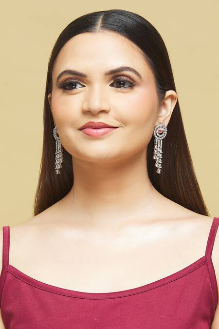 Nepra By Neha Goel_White Zari Circular Pattern Zircon Embellished Earrings_Online_at_Aza_Fashions