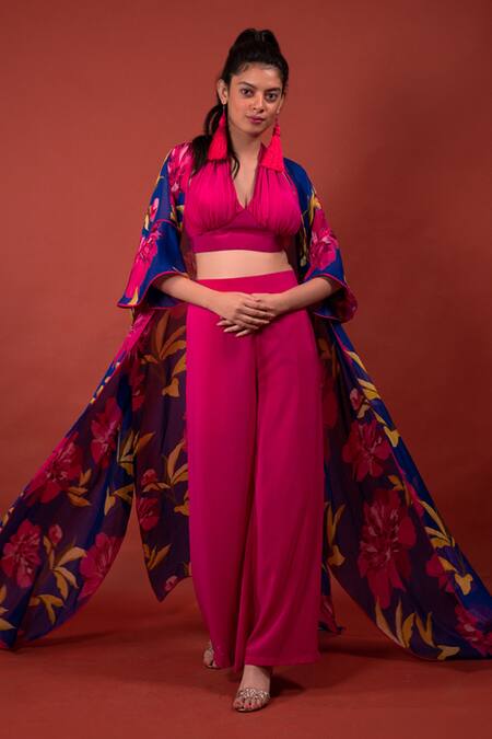 Shop Rimi Nayak Pink Plunge Neck Halter Bralette Online at Aza Fashions Shop_Rimi Nayak_Pink Plunge Neck Halter Bralette _Online_at_Aza_Fashions