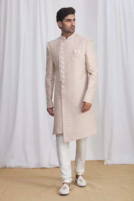 Buy_Arihant Rai Sinha_Pink Brocade, Silk Embroidery Sherwani Set _Online_at_Aza_Fashions
