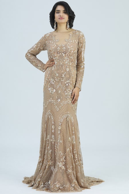 Shlok Design Gold Net Embellished Gown