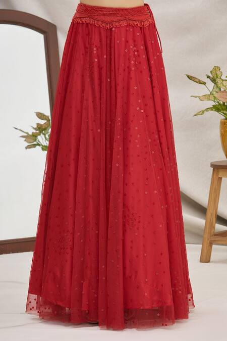 Shop_Ekta Singh_Red Net Round Embroidered Bridal Lehenga Set _Online_at_Aza_Fashions