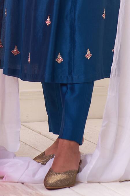 Buy Geetika Jain Blue Chanderi, Silk Organza Diamonds, Embroidery Hand A-line Kurta Pant Set Online at Aza Fashions Buy_Geetika Jain_Blue Chanderi, Silk Organza Diamonds, Embroidery Hand A-line Kurta Pant Set_Online_at_Aza_Fashions