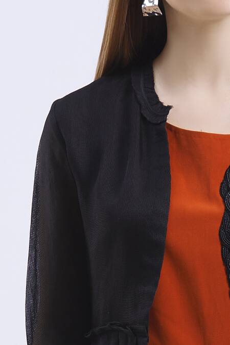 Buy_Urvashi Joneja_Black Net Open Neck Long Jacket_Online_at_Aza_Fashions