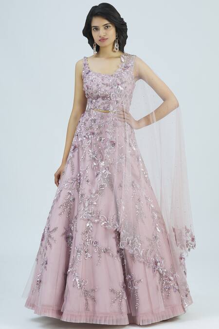 Shlok Design_Purple Net Embellished Lehenga Set_Online_at_Aza_Fashions