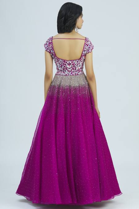 Shop_Shlok Design_Purple Organza Embellished Lehenga Set_at_Aza_Fashions