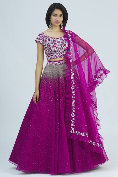 Shlok Design_Purple Organza Embellished Lehenga Set_Online_at_Aza_Fashions