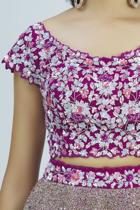 Shlok Design_Purple Organza Embellished Lehenga Set_at_Aza_Fashions
