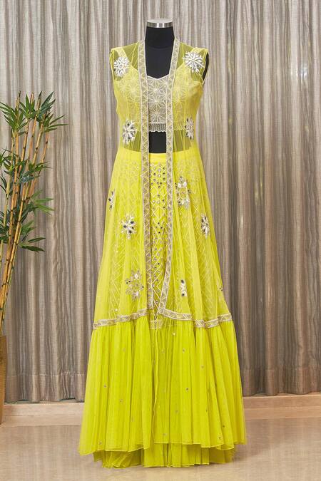 Ritika Mirchandani Yellow Embroidered Jacket Lehenga Set