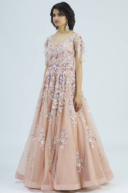 Buy_Shlok Design_Pink Net Embellished Gown_Online_at_Aza_Fashions