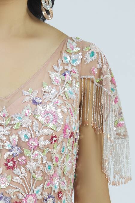 Shlok Design_Pink Net Embellished Gown_at_Aza_Fashions