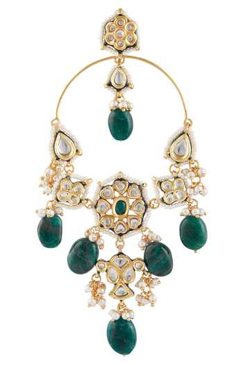 Just Shradhas_Gold Plated Stones, Beads Drop Chandeliers _Online_at_Aza_Fashions