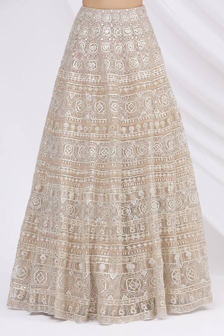 Shop Aneesh Agarwaal Beige Net Square Neck Embroidered Bridal Lehenga Set Online at Aza Fashions Shop_Aneesh Agarwaal_Beige Net Square Neck Embroidered Bridal Lehenga Set _Online_at_Aza_Fashions