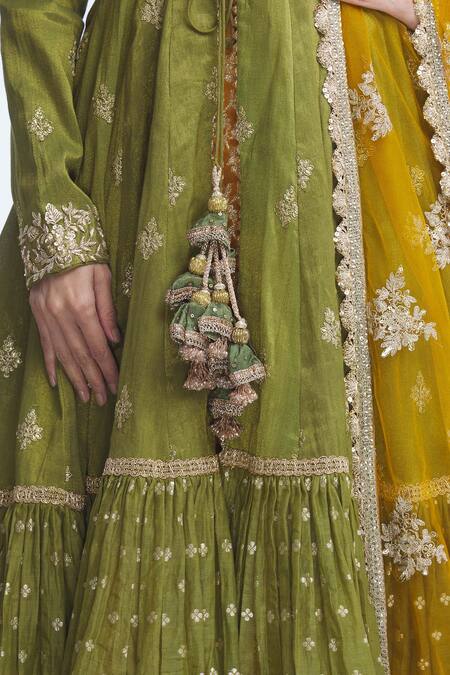 Shop_Vikram Phadnis_Yellow Embroidered Jacket And Chanderi Anarkali Set_Online_at_Aza_Fashions