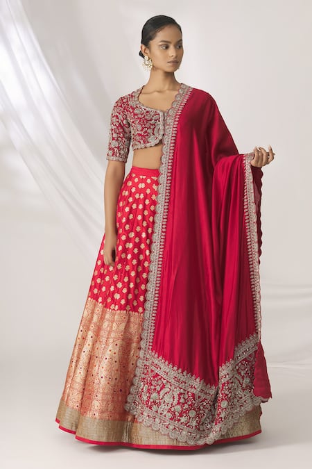 Jayanti Reddy Red Banarasi Lehenga Set Online at Aza Fashions Jayanti Reddy_Red Banarasi Lehenga Set _Online_at_Aza_Fashions