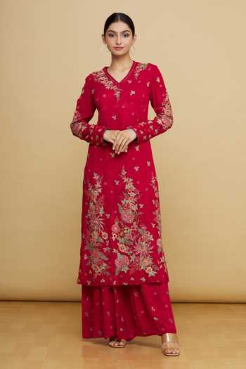 Buy_Tarun Tahiliani_Floral Embroidered Kurta And Palazzo Set_Online_at_Aza_Fashions