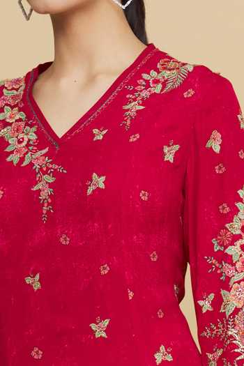 Shop_Tarun Tahiliani_Floral Embroidered Kurta And Palazzo Set_Online_at_Aza_Fashions