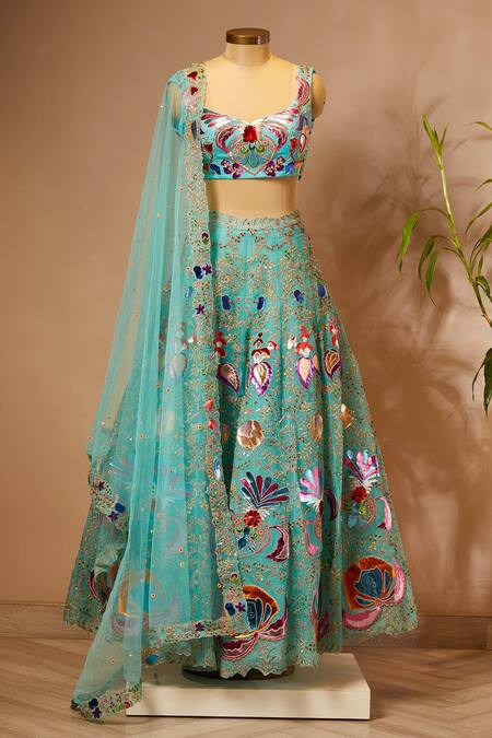 Aisha Rao Blue Embroidered Lehenga Set