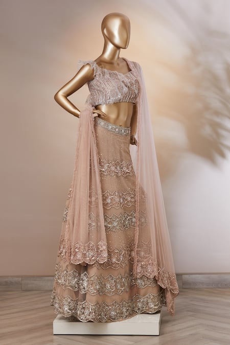 Aarti Mahtani_Peach Embellished Lehenga Set_Online_at_Aza_Fashions