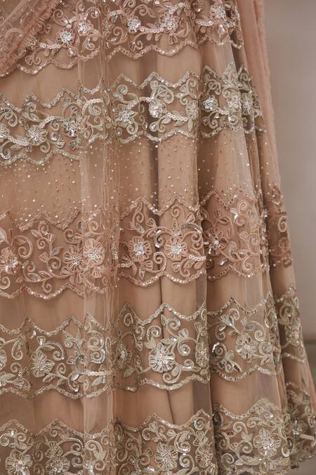 Aarti Mahtani_Peach Embellished Lehenga Set_at_Aza_Fashions