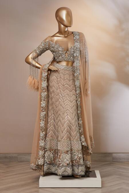 Aarti Mahtani Beige Embroidered Lehenga Set