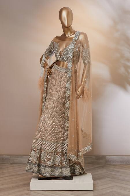 Aarti Mahtani_Beige Embroidered Lehenga Set_Online_at_Aza_Fashions