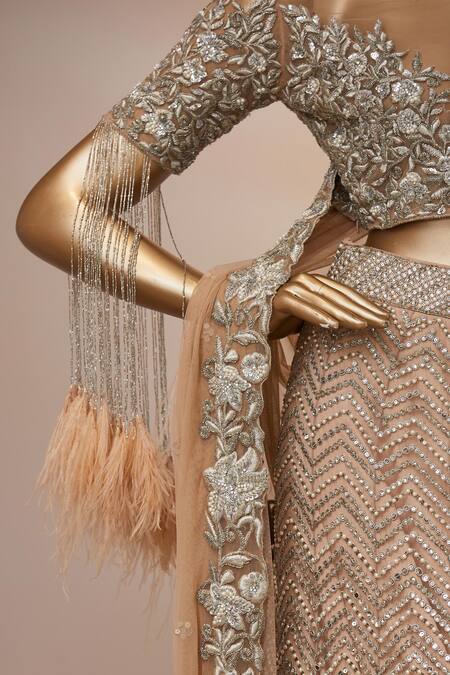 Shop_Aarti Mahtani_Beige Embroidered Lehenga Set_Online_at_Aza_Fashions