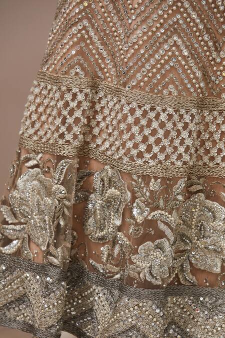 Aarti Mahtani_Beige Embroidered Lehenga Set_at_Aza_Fashions