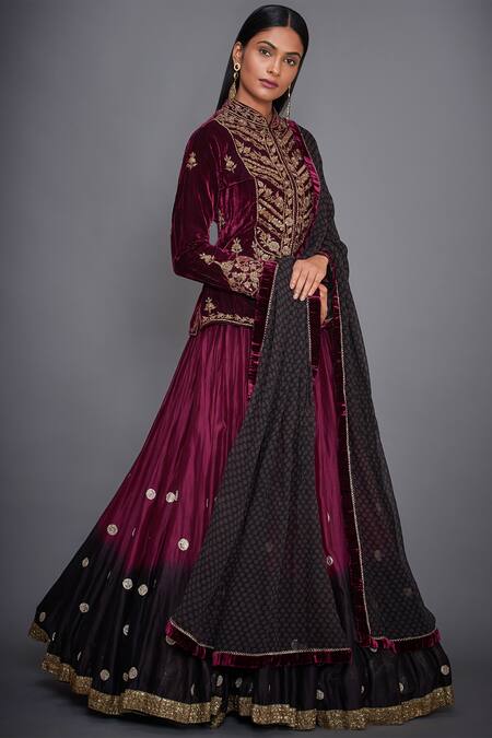 RI.Ritu Kumar Red Embroidered Blouse With Pleated Lehenga And Dupatta Online at Aza Fashions RI.Ritu Kumar_Red Embroidered Blouse With Pleated Lehenga And Dupatta_Online_at_Aza_Fashions