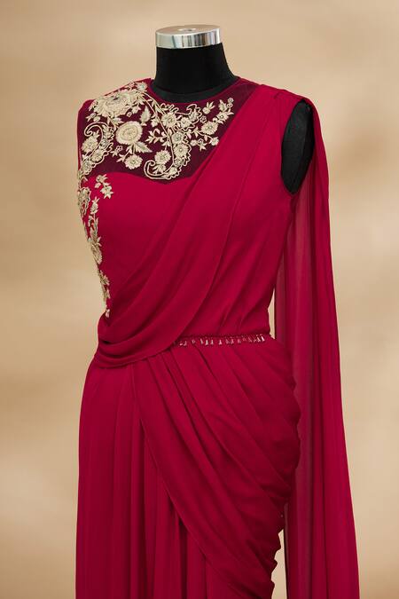 Buy Tarun Tahiliani Pink Embroidered Pre-draped Saree Online at Aza Fashions Buy_Tarun Tahiliani_Pink Embroidered Pre-draped Saree_Online_at_Aza_Fashions