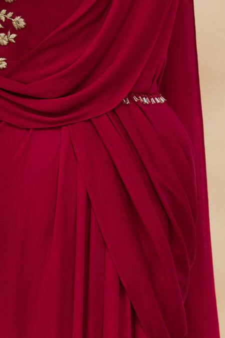 Tarun Tahiliani Pink Embroidered Pre-draped Saree at Aza Fashions Tarun Tahiliani_Pink Embroidered Pre-draped Saree_at_Aza_Fashions